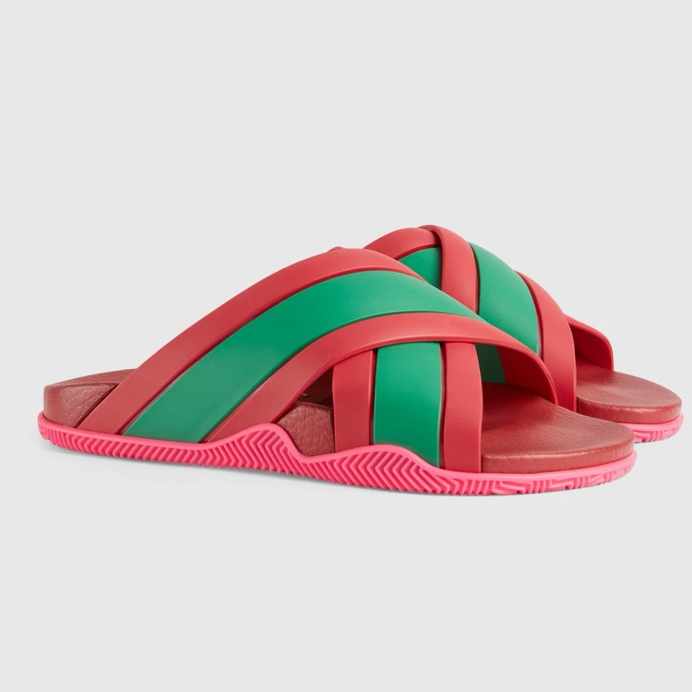Gucci Red Green Criss Cross Slides shoes 38 - Picture 2 of 5